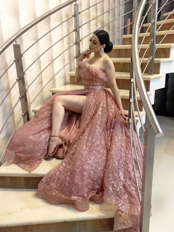 Pink Prom Dress Evening Dress, Long Vintage Dress fg2982