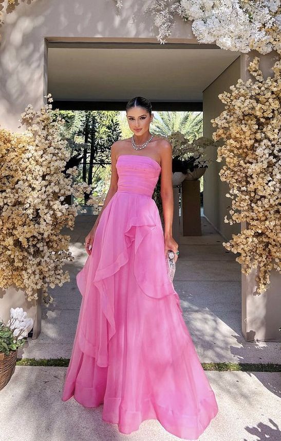 simple pink prom dress,modest evening dresses fg1002