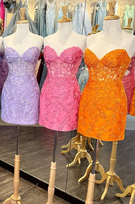Appliques Strapless Lace-Up Bodycon Mini Homecoming Dress fg1532