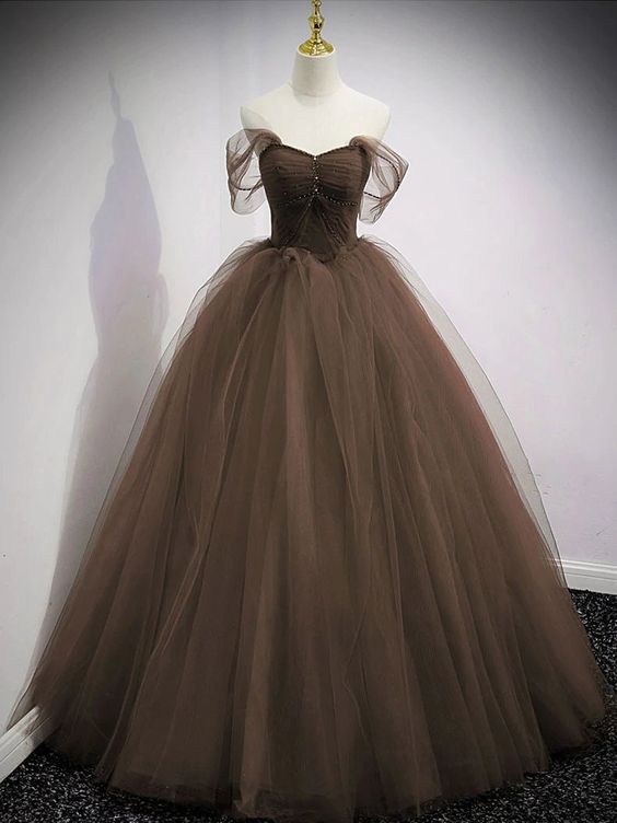 Off-the-Shoulder Sweetheart Lace Tulle Beaded Lace-Up Appliques Floor-Length Prom Dresses fg2491