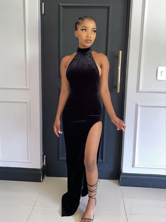Black Velvet Party Prom Dresses, Formal Evening Dress fg1345