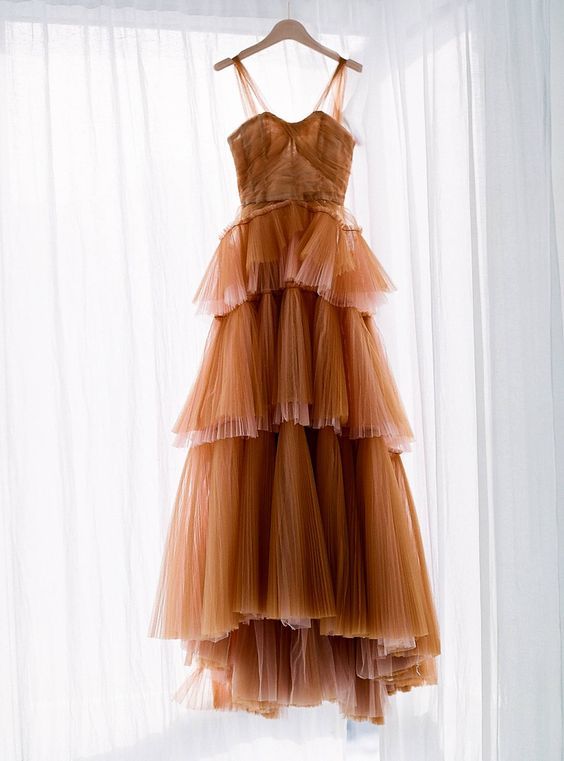 ball gown long brown tulle prom dresses fg2248