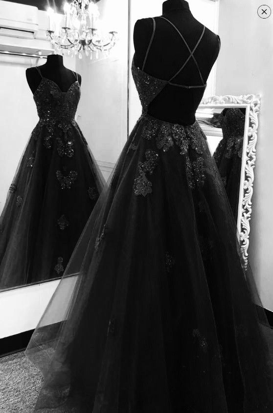 Black tulle lace prom dress tulle formal dress fg1917