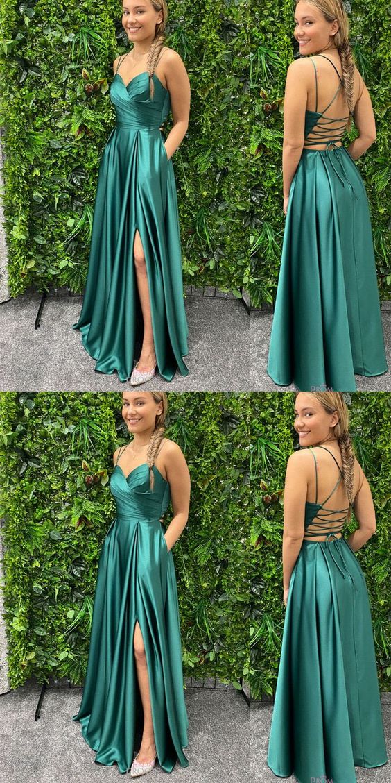 Robe de bal verte fendue sur le côté et croisée fg2567