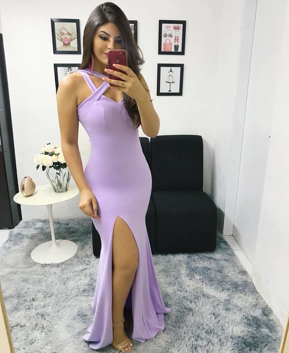 simple lilac mermaid prom dress , sexy prom dress fg1517