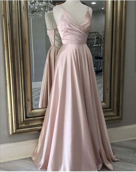 V Neck Prom Dress Long Evening Gown with Tie Back fg1914