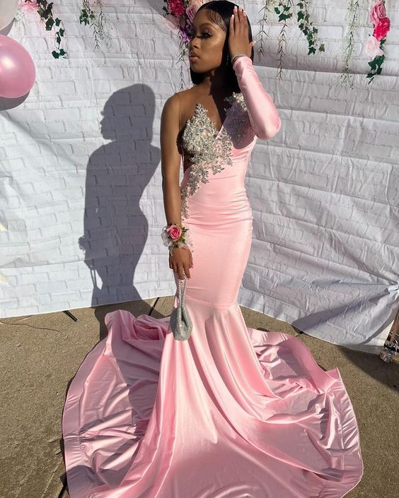 Pink Unique Long Prom Dress Mermaid Party Dress fg2257