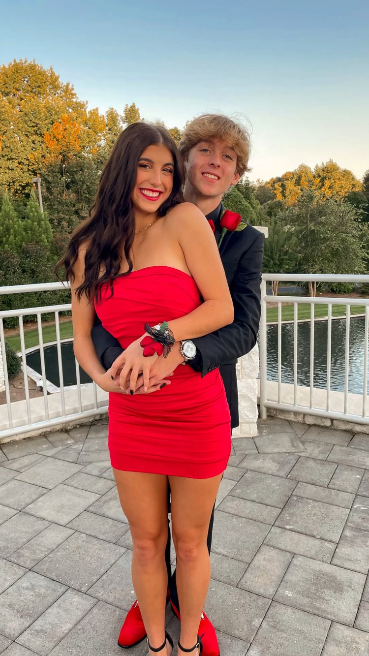 Red Strapless Short Homecoming Dresses fg2173