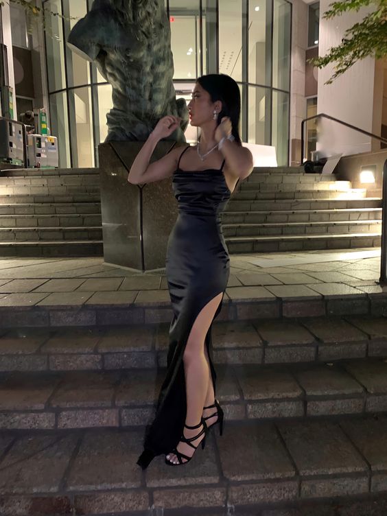 Simple black prom dress with split fg2274