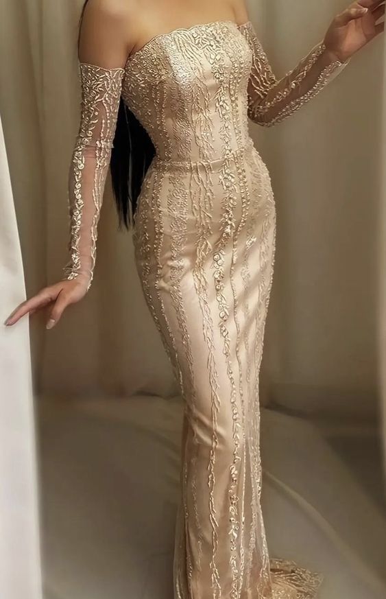 champagne long prom dress,light champagne evening dress fg2397