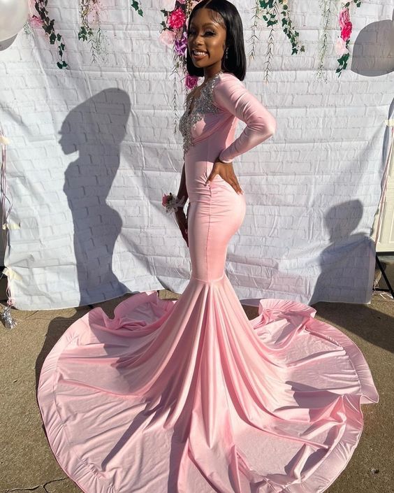 Pink Unique Long Prom Dress Mermaid Party Dress fg2257