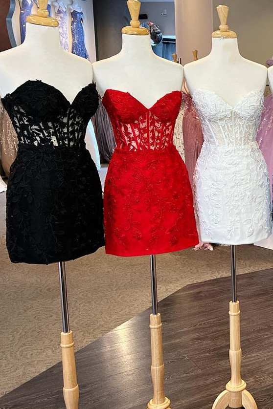 Appliques Strapless Lace-Up Bodycon Mini Homecoming Dress fg1532