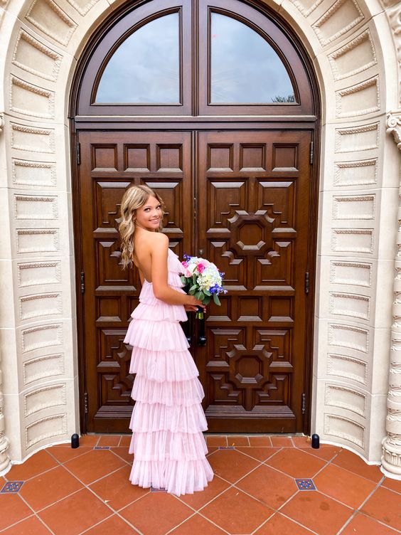 a-line pink long prom dress , unique prom dress fg2142