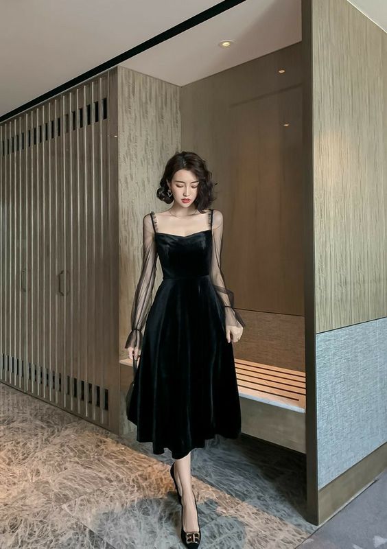 Black prom dress , unique prom dress fg1454