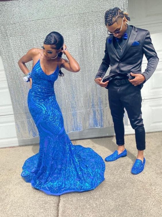 Blue sleeveless sequin floor length prom dresses fg2198