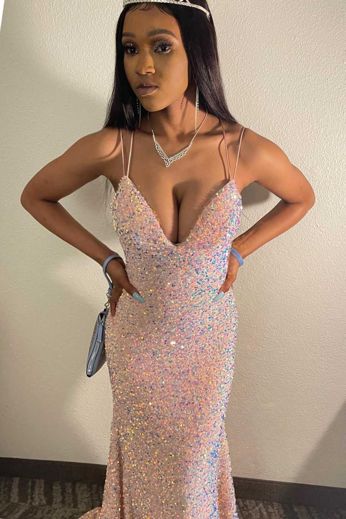 Pink Iridescent Sequin Lace-Up Mermaid Long Prom Dress fg2375