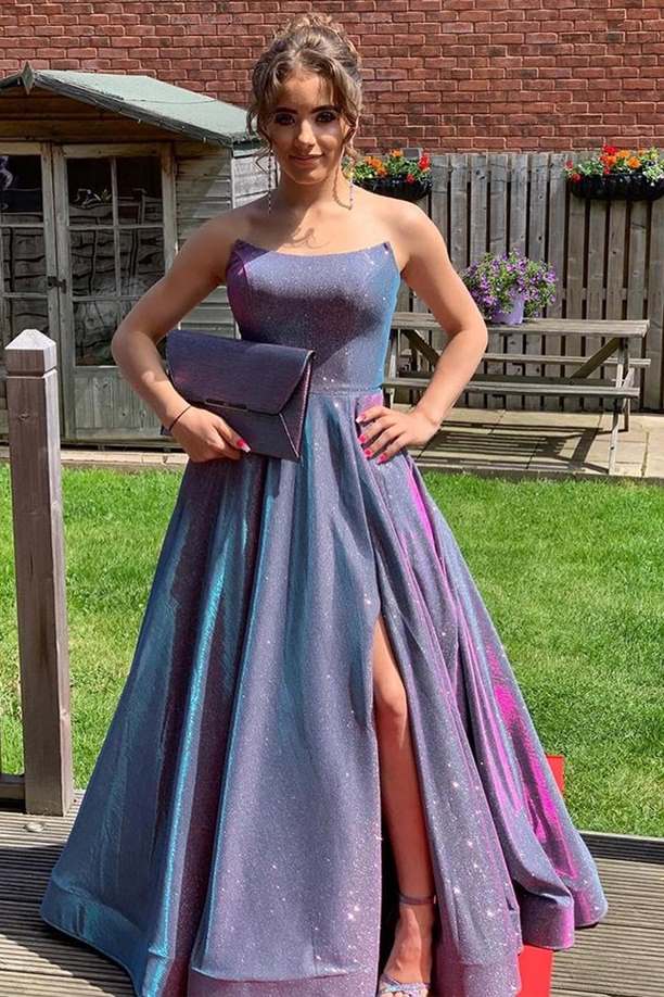 A-Line Purple Multi Sequin Strapless Prom Gown fg1074