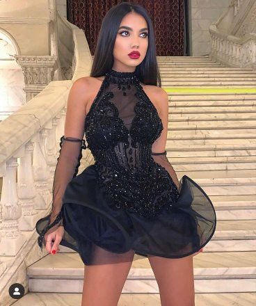 Black homecoming dress tulle short prom party dress fg1448