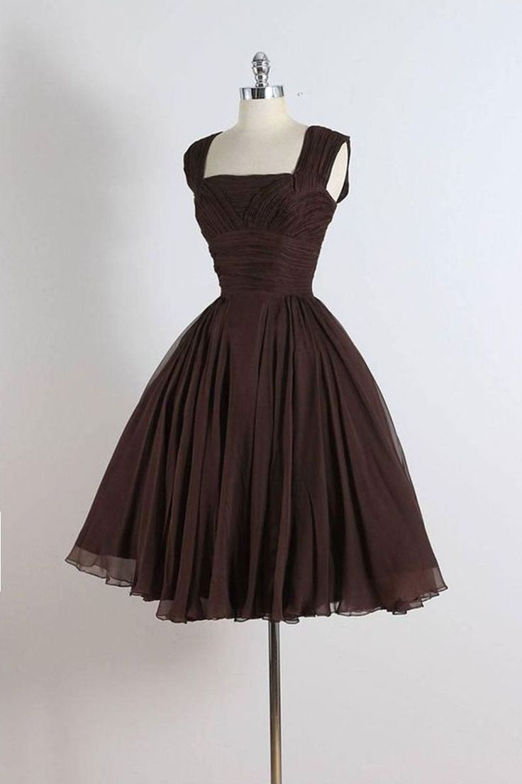 Unique chiffon retro short dark brown prom dress, short cocktail dress fg1877