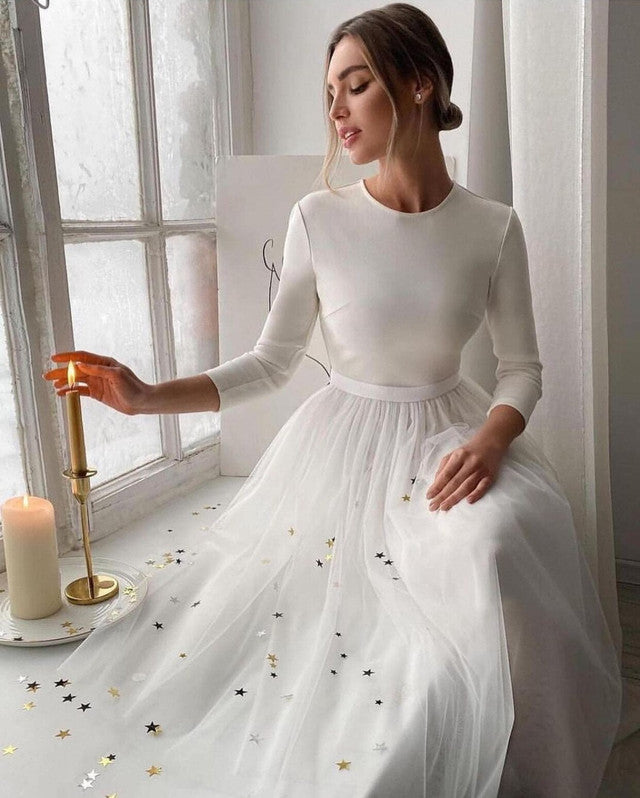 Simple White A Line Evening Party Dress fg1248