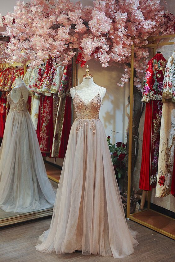 charming pink v-neckline beaded long party dress, fashionable prom dress fg1927