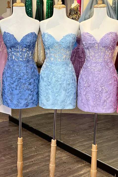 Appliques Strapless Lace-Up Bodycon Mini Homecoming Dress fg1532