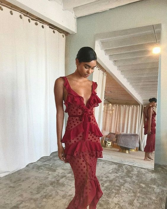 Burgundy Polka dots fashion prom dress Evening Gown Party Dress fg3260
