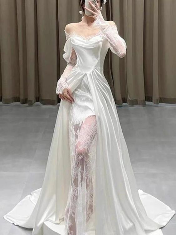 A Line Wedding Dress Long Satin Prom Dresses fg3303