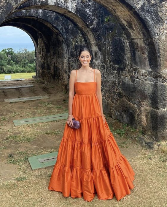 A line orange long prom dress, fashion evening dress fg3334