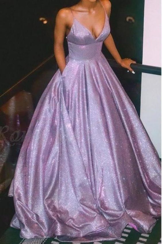 A-Line V-Neck Sparkle Long Prom Dress Formal Evening Dresses fg3276