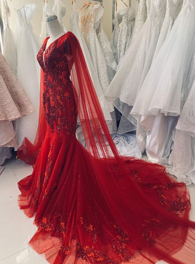 Unique Red Vintage Wedding Dress, Made to Measure Wedding Dress, Princess Bridal Gown Mermaid Prom Dress fg3270