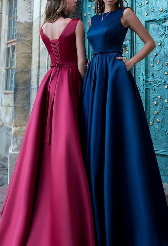 Excellent Satin Bateau Neckline A-line Evening/Prom Dresses With Belt fg1672