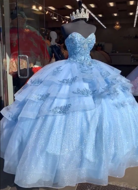 puffy prom dress, blue prom dress, tulle prom dresses, beaded prom dress, ball gown quinceanera dress fg2058