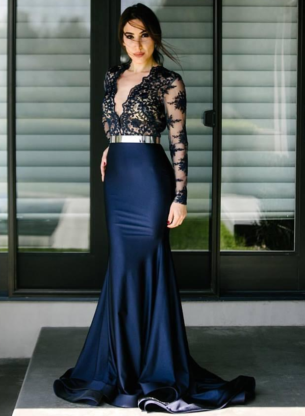 Sexy Sheer Deep V Neck Mermaid Prom Dresses fg1588