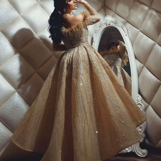 Robe de bal longue dorée fg2917