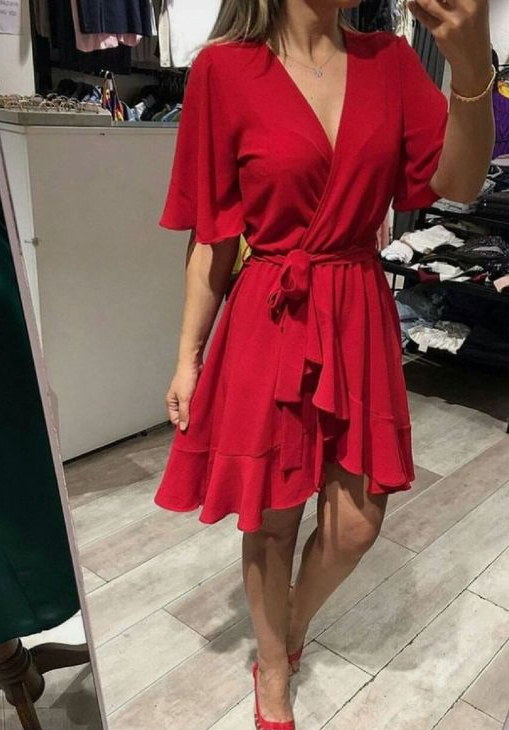 Robe de soirée courte rouge, robe de cocktail fg3047