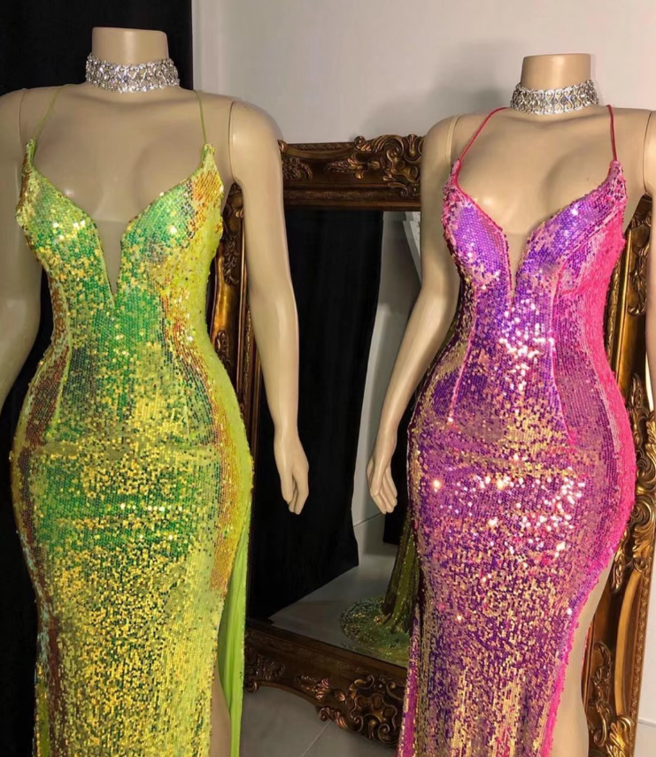 sparkly evening dresses long spaghetti strap sexy mermaid cheap prom dresses for women fg1400