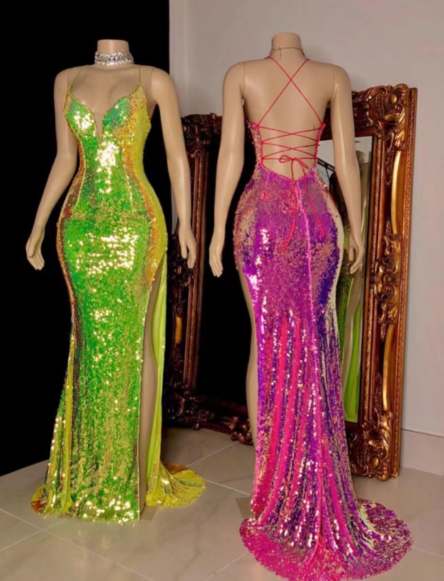 sparkly evening dresses long spaghetti strap sexy mermaid cheap prom dresses for women fg1400