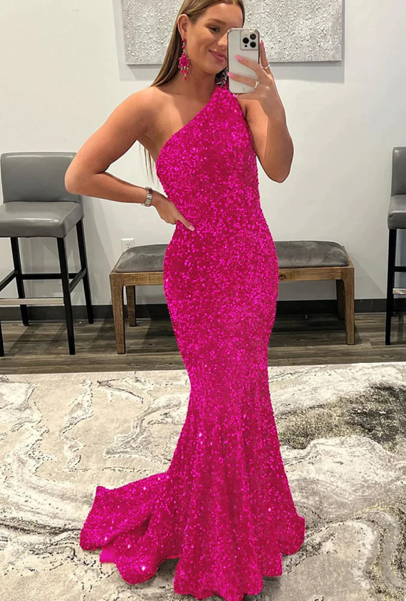 Fuchsia Sequins Mermaid Long Prom Dress fg1271