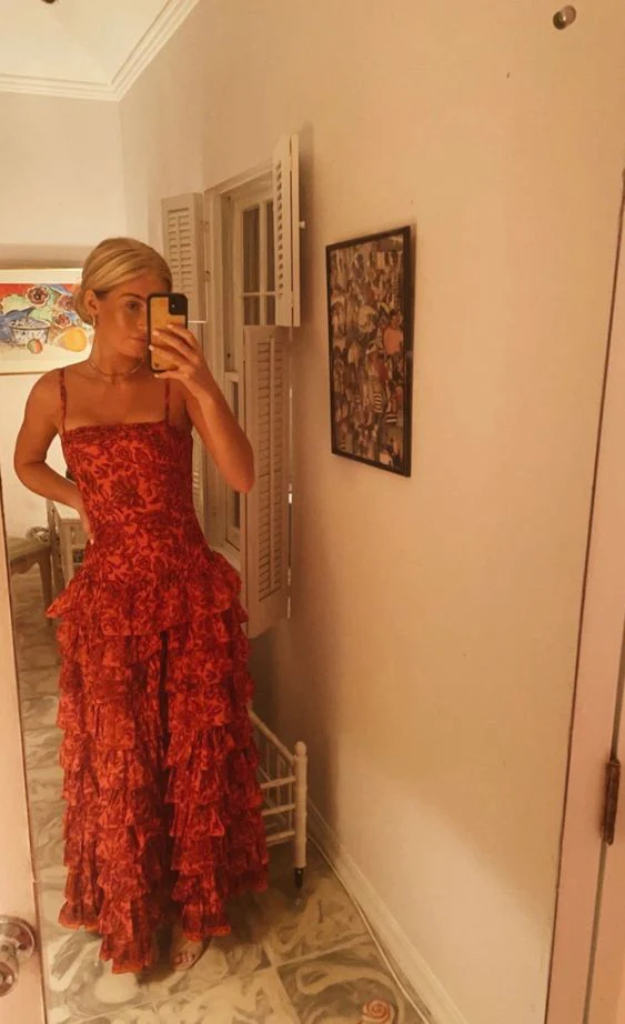 Popular Spaghetti Straps Floor Length Prom Dress New Fashion Tiered Evening Dress fg3074