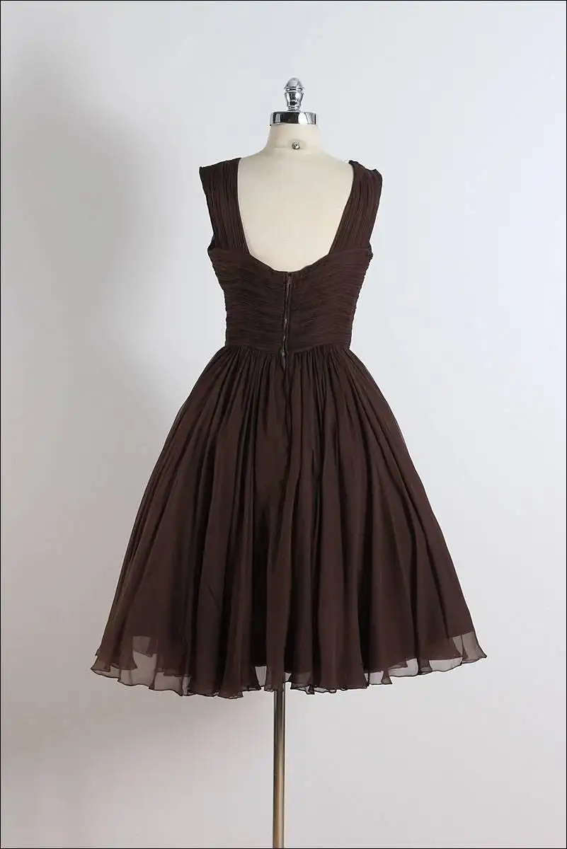 Unique chiffon retro short dark brown prom dress, short cocktail dress fg1877