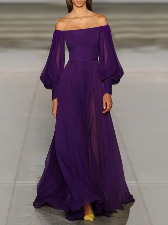 Elegant Sexy Strapless Tube Top Solid Color Lantern Sleeve Chiffon Dress fg2860