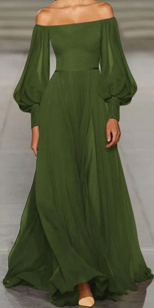 Elegant Sexy Strapless Tube Top Solid Color Lantern Sleeve Chiffon Dress fg2860