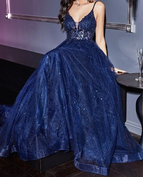 a-line blue prom dresses shinny praty gown fg1225