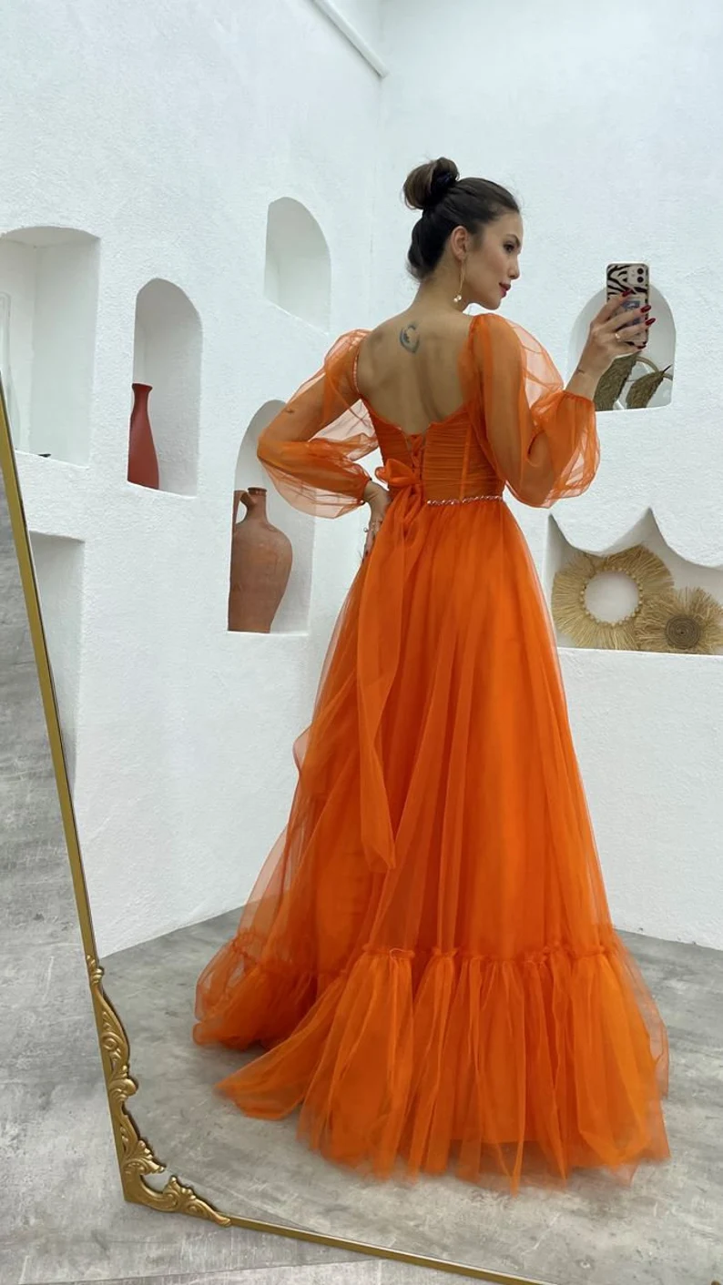 Prom dress fairy, corset burnt orange prom dress, photoshoot dress, prom ball gown fg2285
