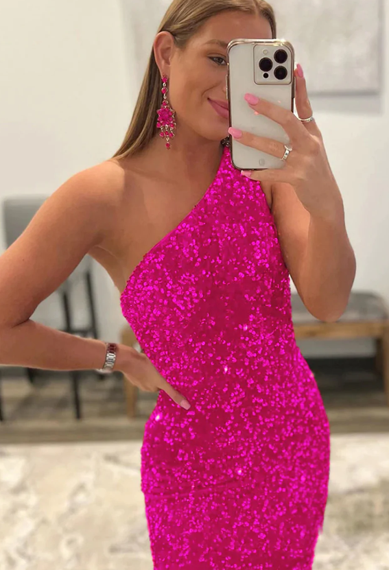 Fuchsia Sequins Mermaid Long Prom Dress fg1271