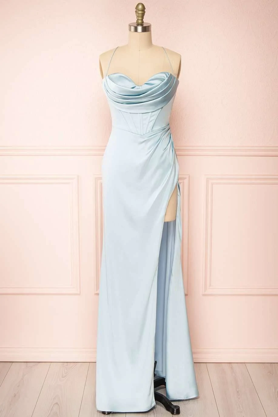 Robe de soirée longue à lacets et col bénitier froncé fg3234