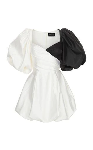 White And Black Puffy Sleeves Short Homecoming Dress fg288