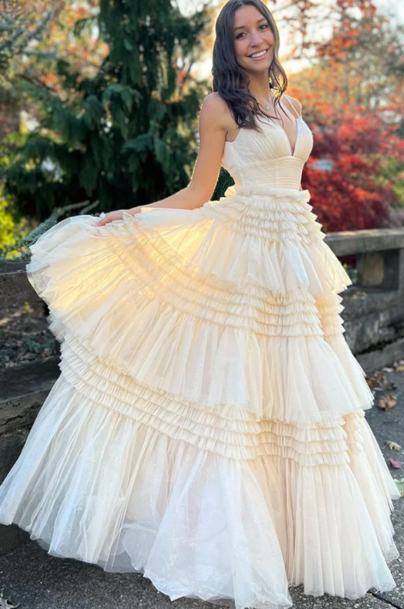 A-line Champagne Sweetheart Long Prom Dress fg293