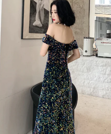 OFF-THE-SHOULDER SEQUIN KOREAN PROM GOWN fg531